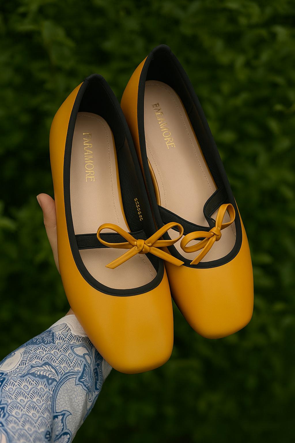 Eloise Flats in Honey Mustard – Handmade Everyday Flats for Women | Wide-Foot Friendly with Strap & Bow