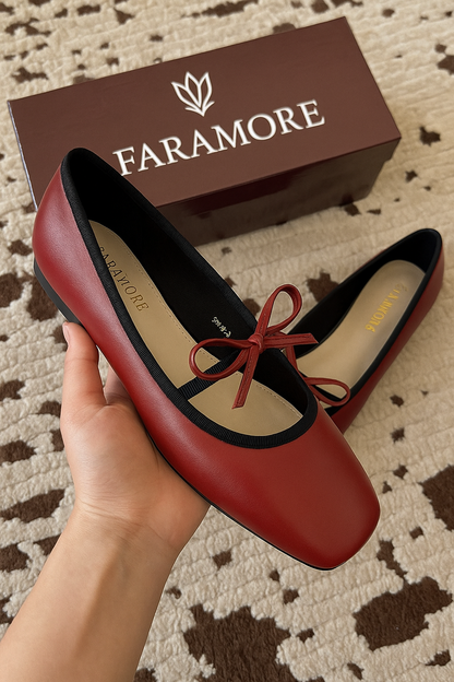 Eloise Flats in Cherry Red – Handmade Everyday Flats for Women | Wide-Foot Friendly with Strap & Bow