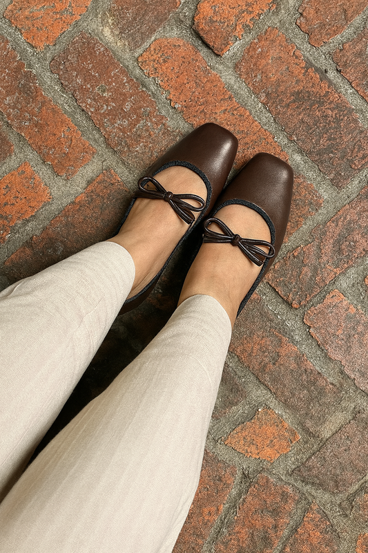 Eloise Flats in Espresso – Handmade Everyday Flats for Women | Wide-Foot Friendly with Strap & Bow