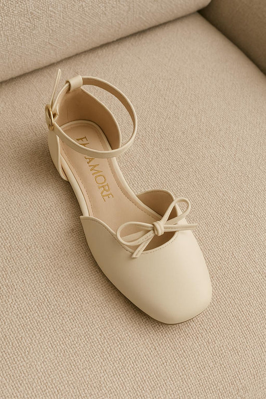 Daphne Flats In Vanilla – Handmade Brown Flats for Women | Wide-Foot & Bunion Friendly with Easy Hook Buckle